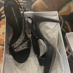 Adrianna Papell Black and Silver Beaded Heels